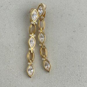 Vintage Swarovski Chandelier Earrings 70s Crystal Gold Tone Metal Drop Clip Ons